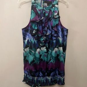 NWT The Limited Floral Sleeveless Ruffled Semi Sheer Smocked Waist Summer Size S